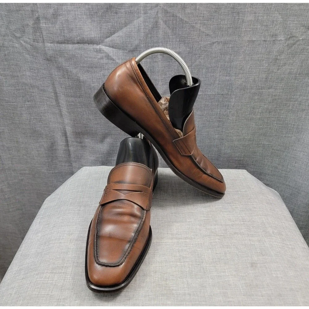 Salvatore Ferragamo Studio Penny Loafers Brown Leather Slip-On SZ 10 D